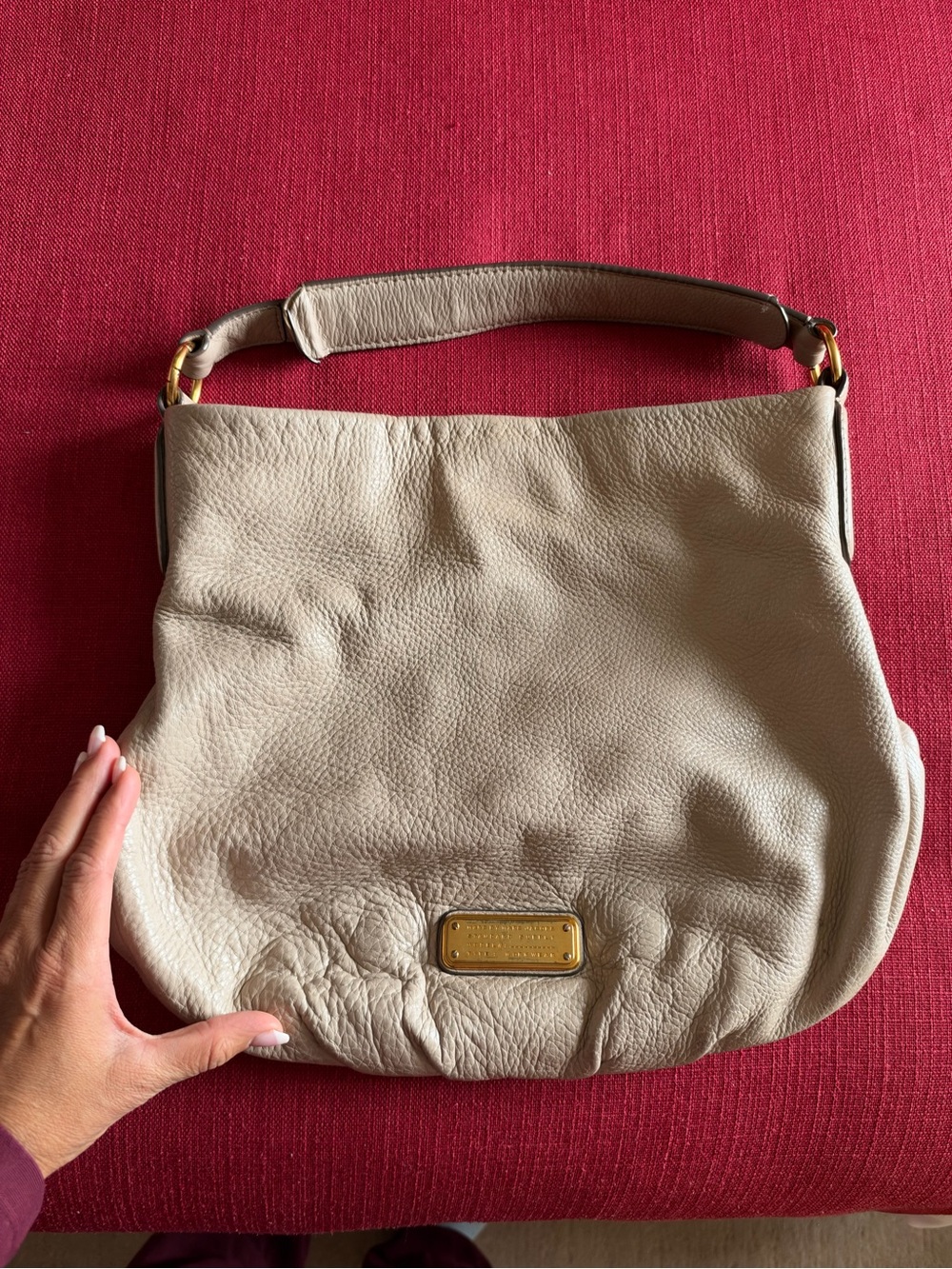 Marc Jacobs Cream Leather Shoulder Hobo with Gold Plaque